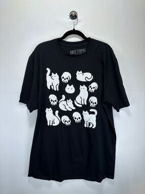 Hot Topic Cats Skull Graphic T Shirt Black Cotton Obinsun Art Size XL